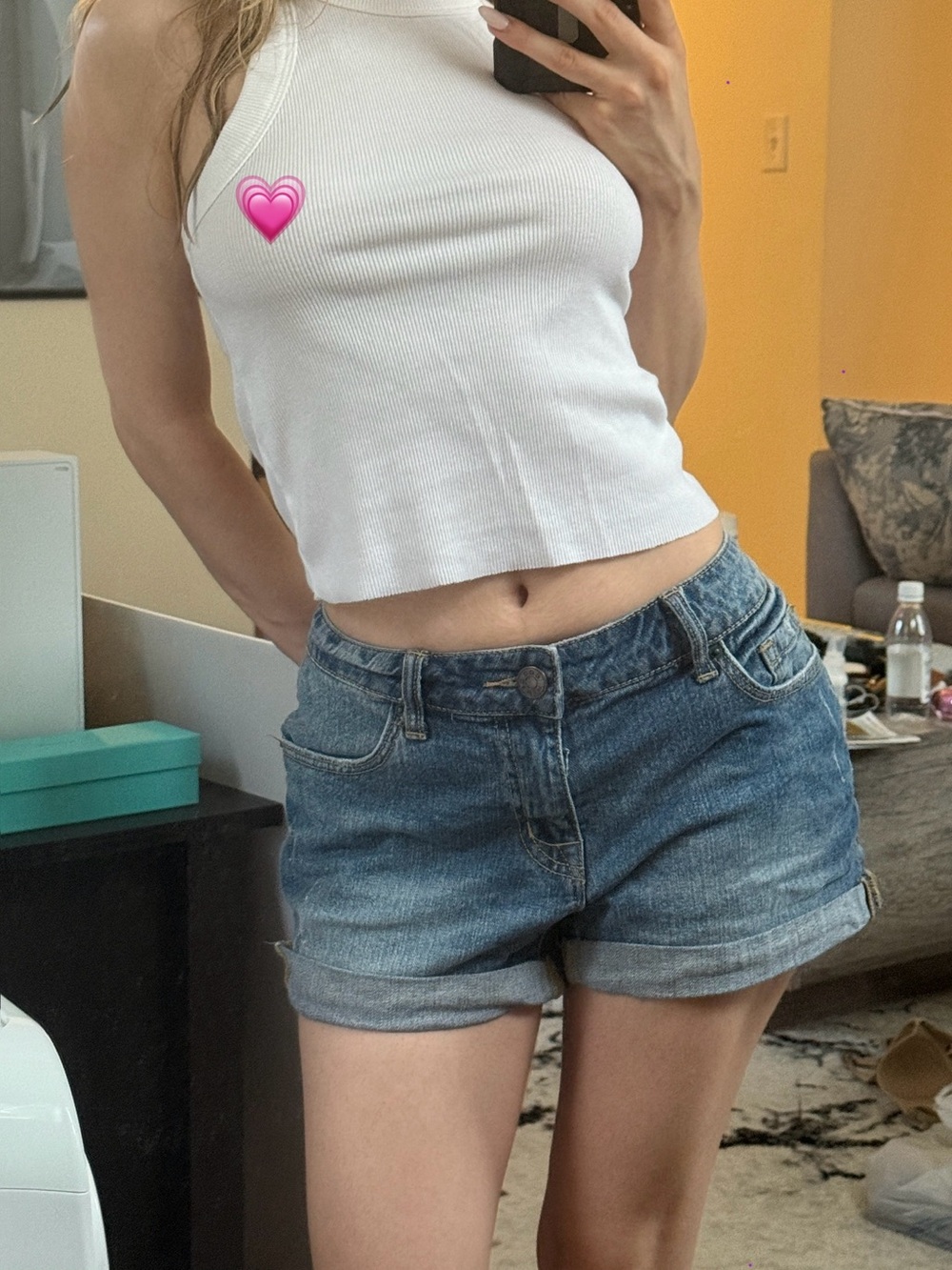 BDG Midrise Shortie - Classic Rolled-Hem Denim Shorts - Blue